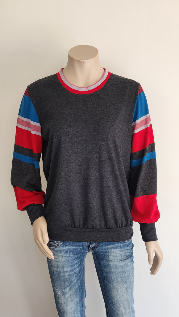 Merino Stripe Jumper - Charcoal / Red / Teal