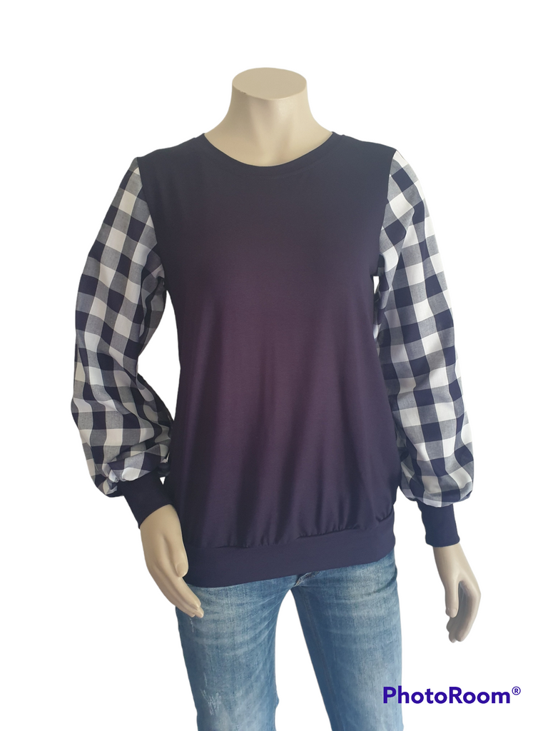 Navy Gingham Romance Top