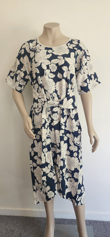 Navy & Natural Linen Mix Tie  Dress