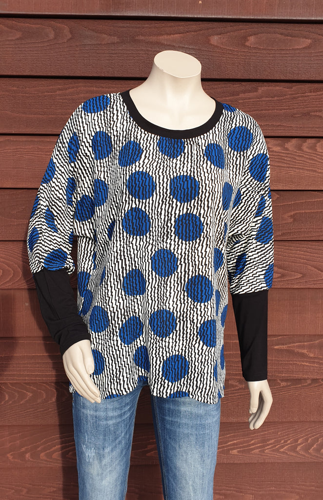 Blue & Black Spot Batwing Top