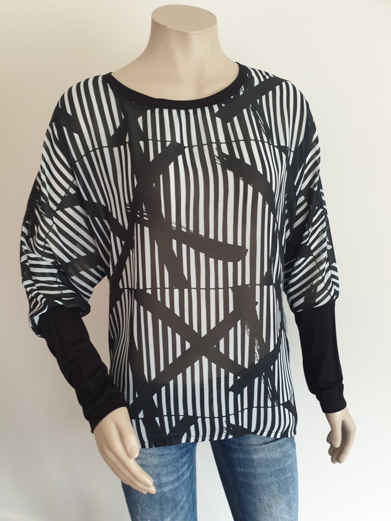 Black Stripe Batwing Top