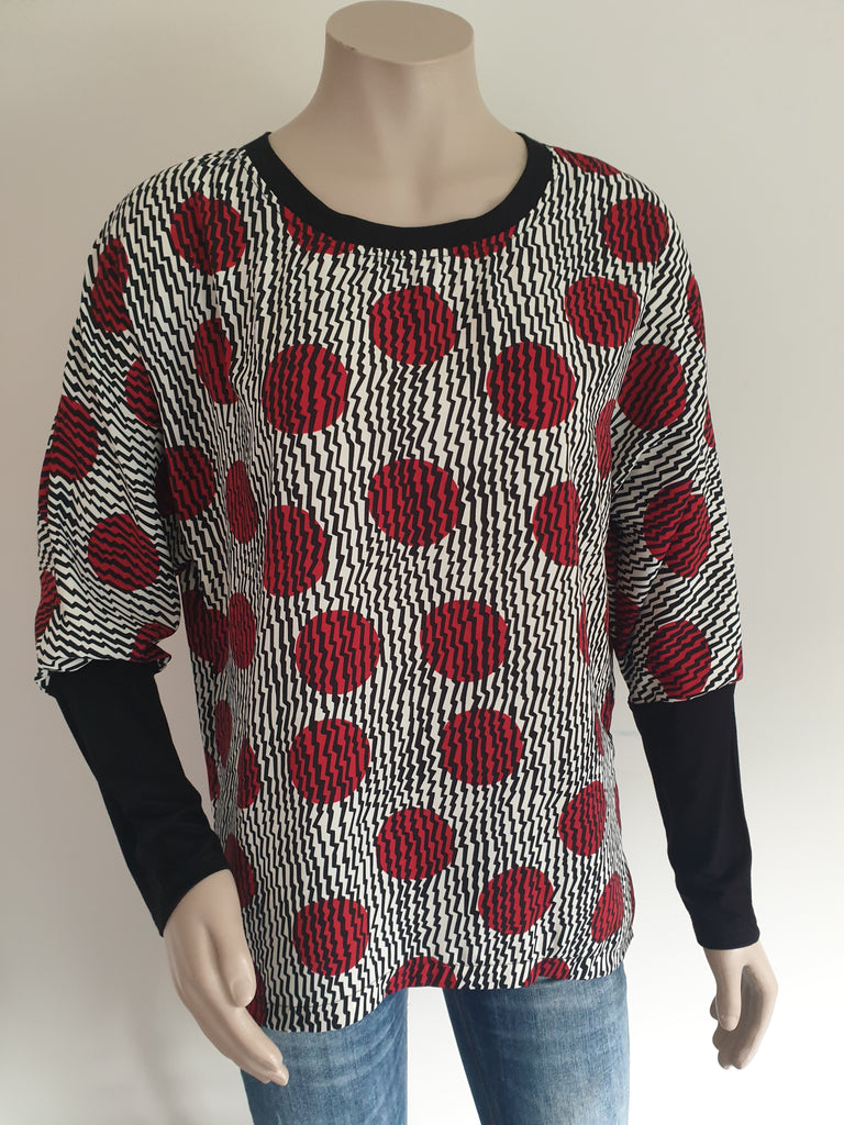 Red Spot Zig Zag Batwing Top