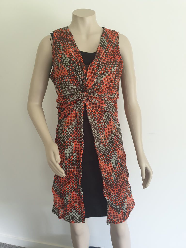 Crinkle Mesh Split Twist Front Dress - Orange Choc Print