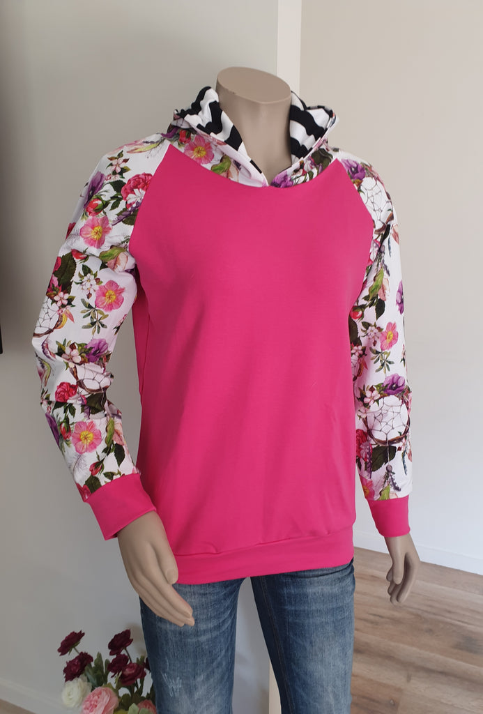 Pink Floral Stripe Hoody