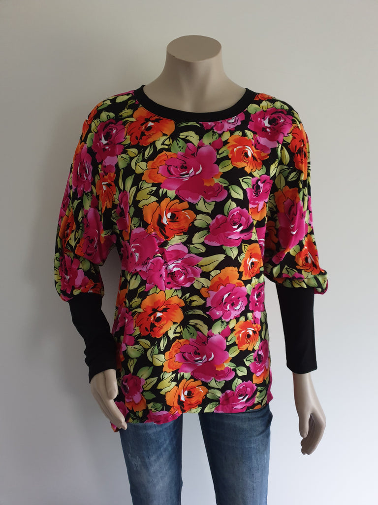 Black / Orange / Pink Batwing Top