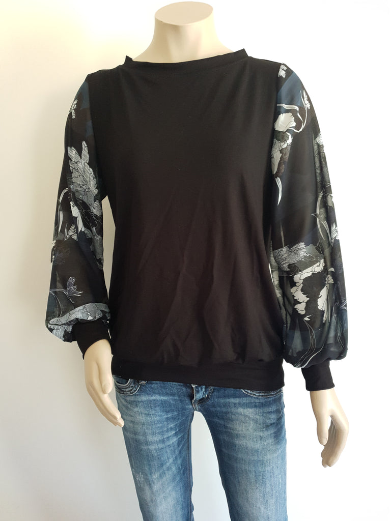 Black - Black / Navy Stripe Print Romance Top