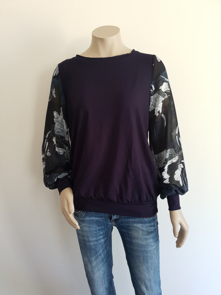 Navy - Black / Navy Stripe Print Romance Top