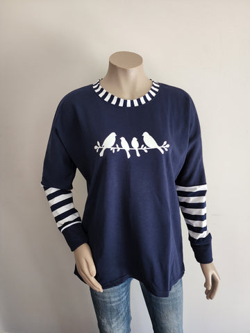 Navy French Terry Batwing Top