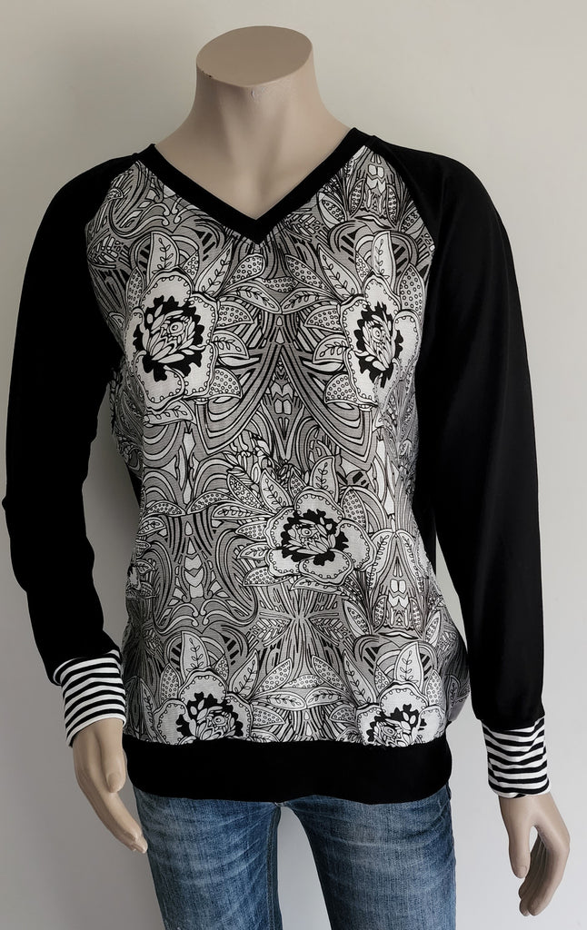 Linen Mix Blk / Grey Top