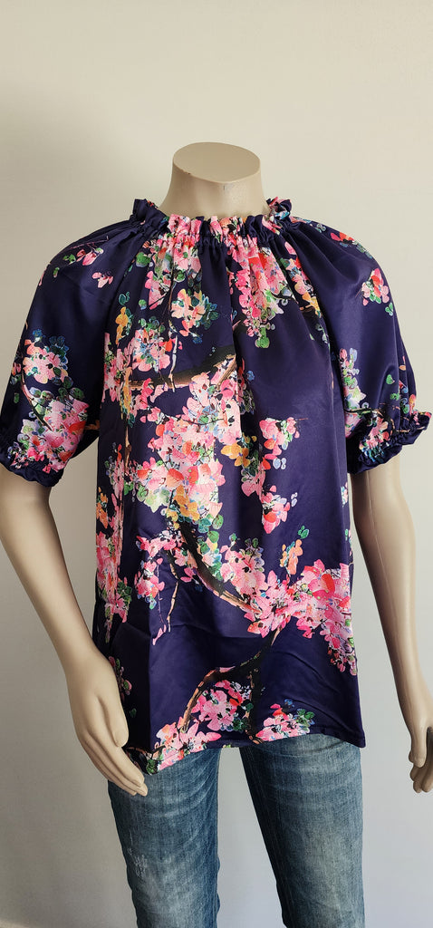 Satin Short Sleeve Ruffle Top