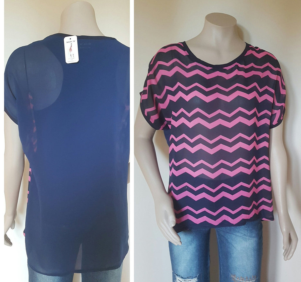Pink & Navy Chevron Top