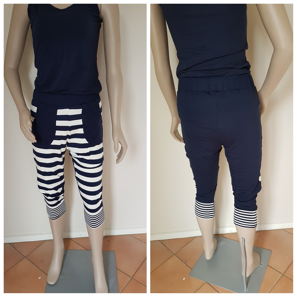 3/4  Navy Stripe Front Pants
