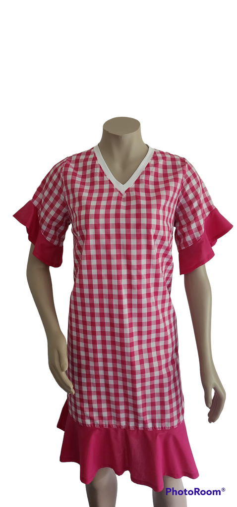 Gingham Flounce Dress - Pink