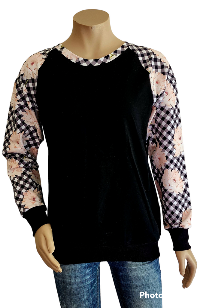 Black Floral Gingham Sweatshirt