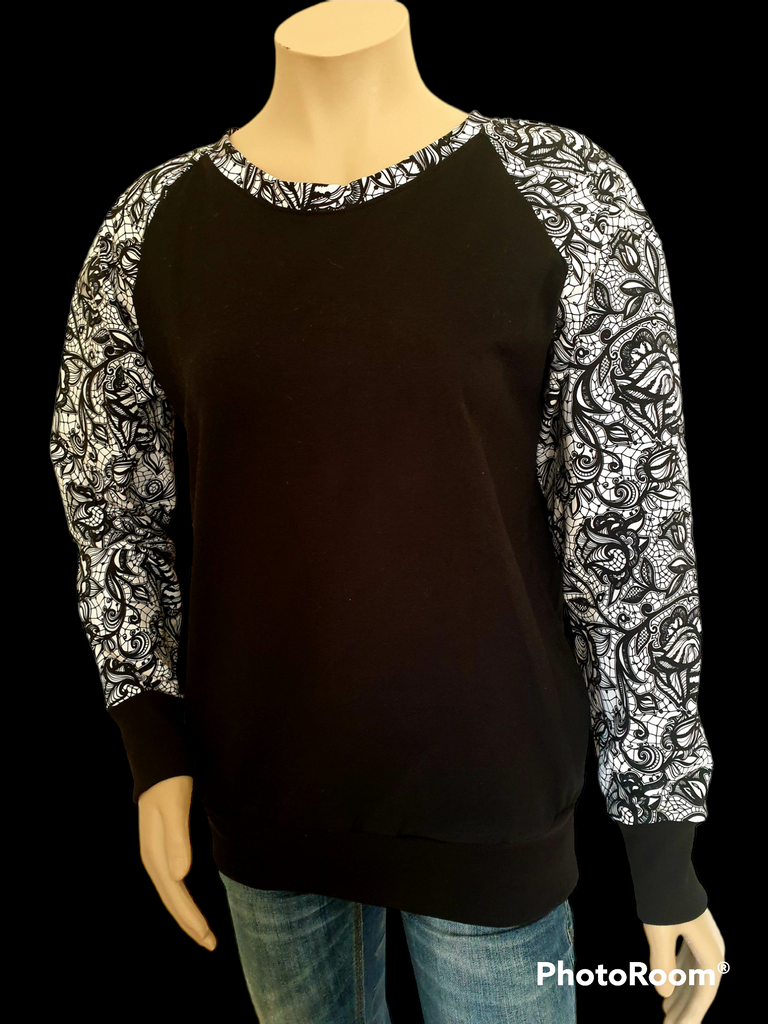 Black & White Lace Print Sweatshirt