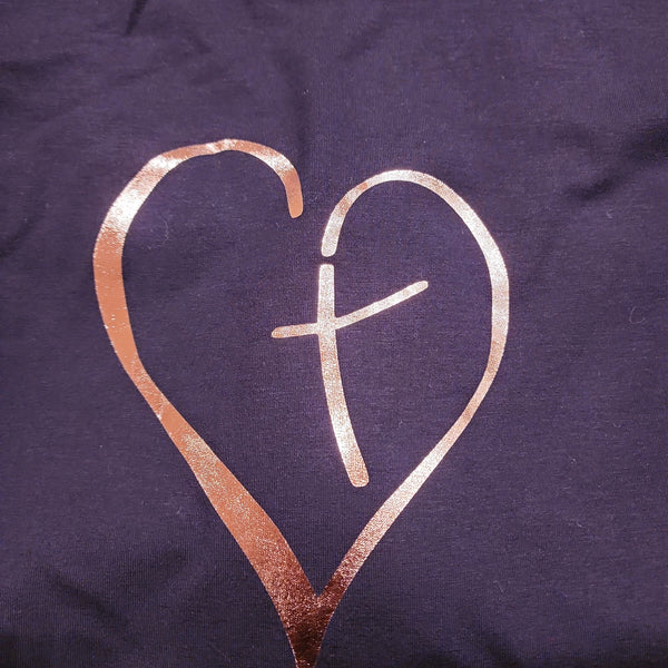 Navy / Rose Gold Print Long Sleeve Stripe Tee