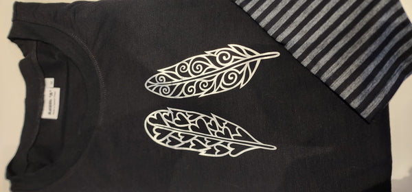 MERINO Print Long Sleeve Stripe Tee - Black & Silver