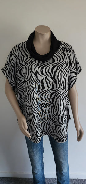 Black Animal Print  Ponte Cowl Neck Poncho