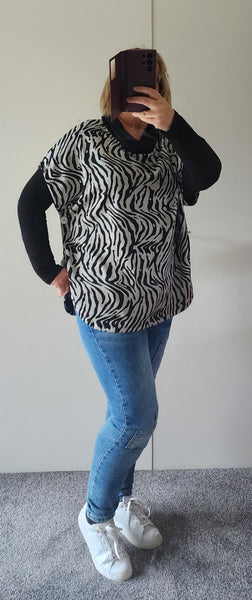 Black Animal Print  Ponte Cowl Neck Poncho