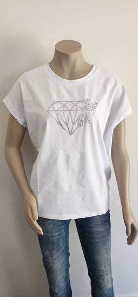 White Silver Print Tee
