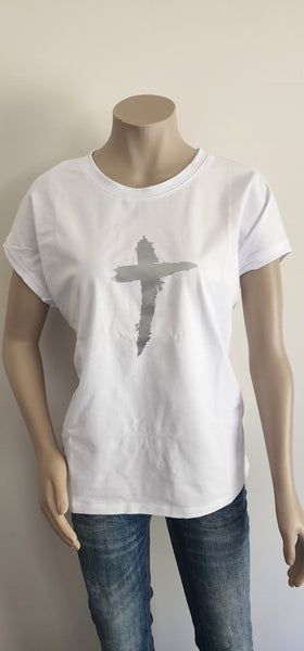 White Silver Print Tee