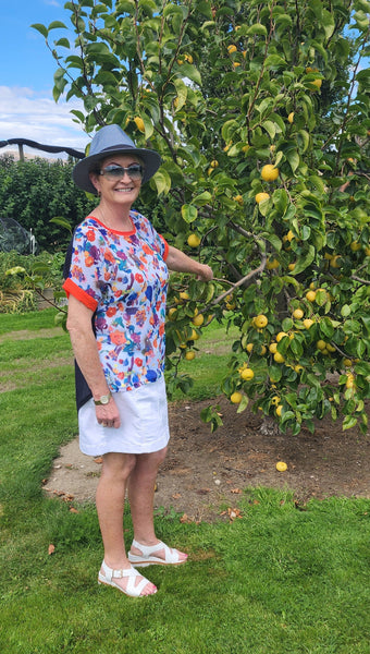Navy Blue Floral Print Top
