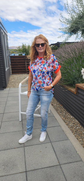 Navy Blue Floral Print Top