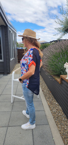 Navy Blue Floral Print Top