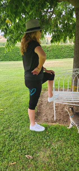 3/4 Black Teal Print Pants