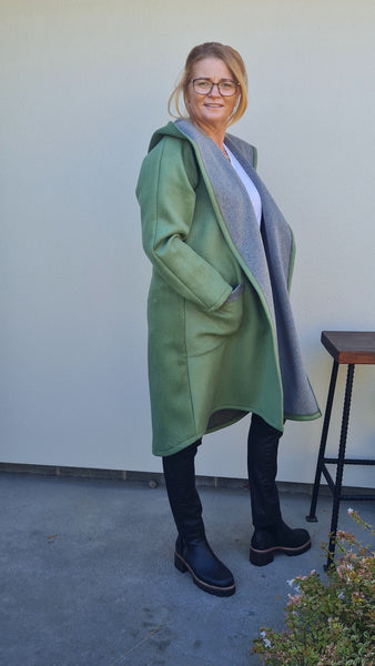 100% Wool Coat Blue , Pink & Green