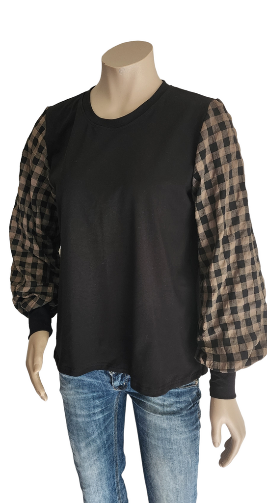 Black Gingham Linen / Cotton  Top