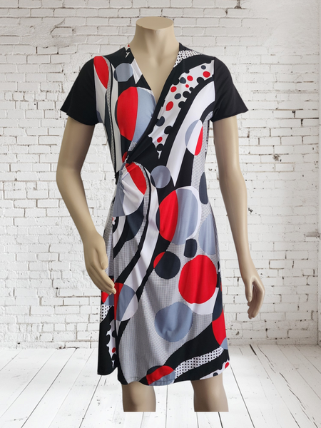 Red , Black & White Wrap Dress