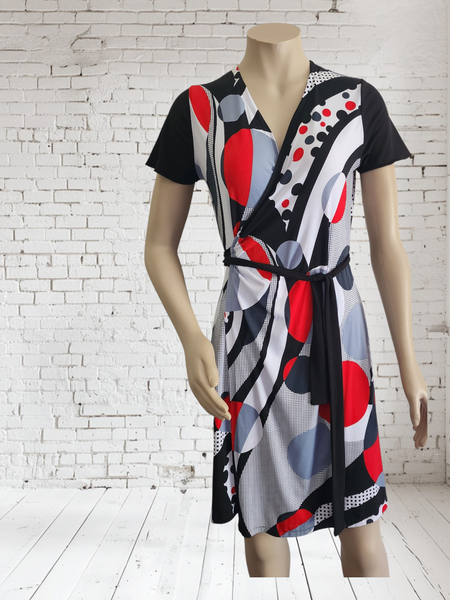 Red , Black & White Wrap Dress
