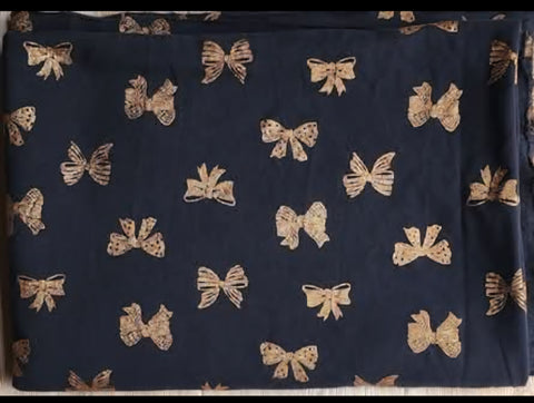 Black Gold Bow Sweatshirt Fabric