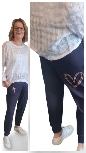 Long Navy Rose Gold Print  Pants