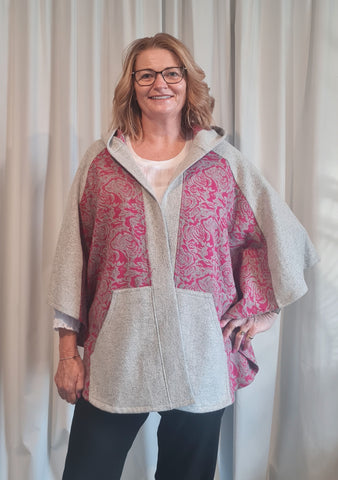 Merino &  Wool Cape - Pink & Grey