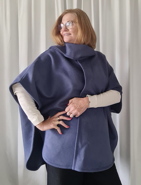 Blue Cashmere  Wool  Cape with Scalf