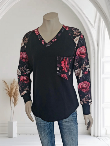 Winter Floral V Neck Sweatshirt