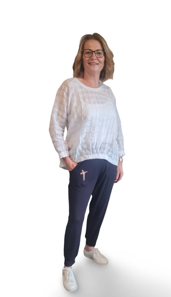 Long Navy Rose Gold Print  Pants