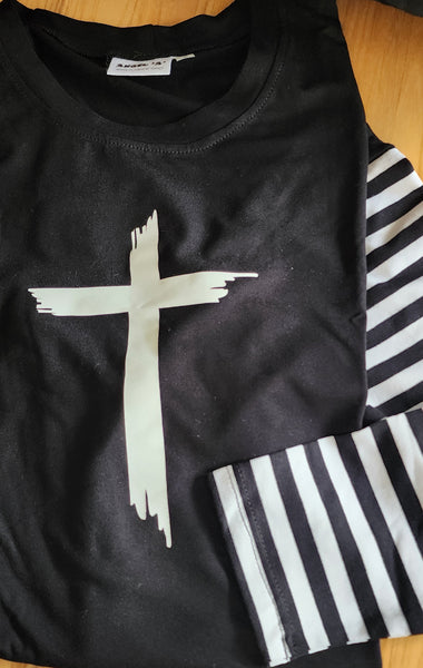 Vinyl Print Long Sleeve Stripe Tee