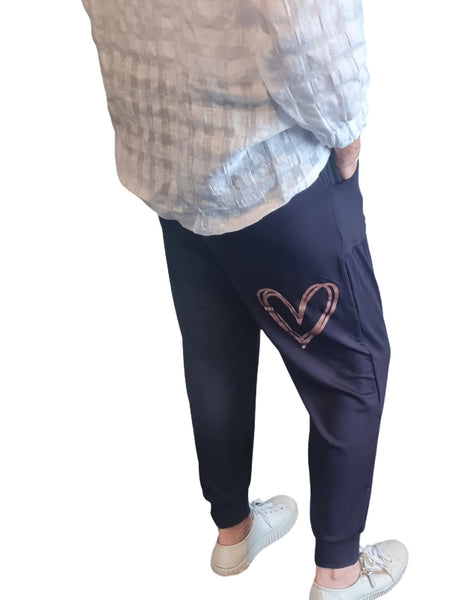Long Navy Rose Gold Print  Pants