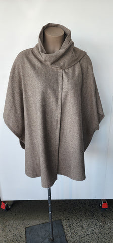 Herringbone Wool Taupe  Cape with Scalf