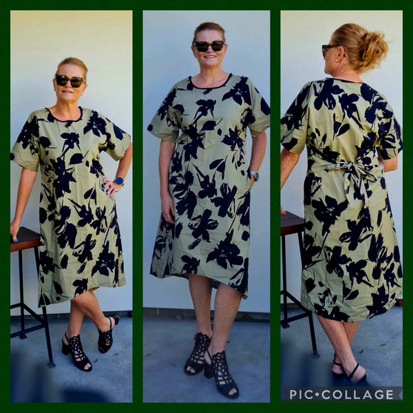 Olive Cotton Tie  Dress