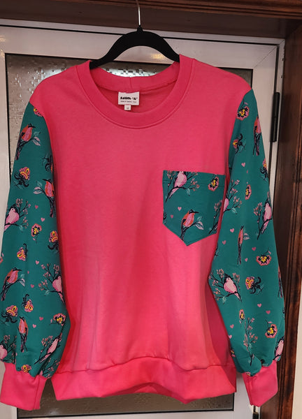 Pink & Teal Bird Sweatshirt