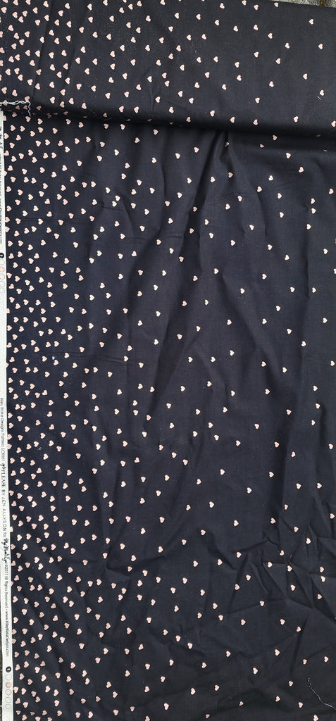 100% Cotton Black Rose Gold Metalic Heart Fabric