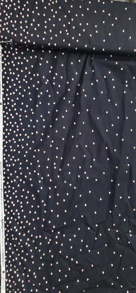 100% Cotton Black Rose Gold Metalic Heart Fabric