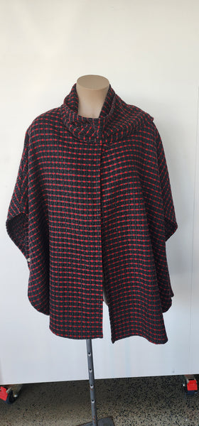 Red & Black Wool Cape with Scalf