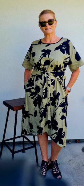 Olive Cotton Tie  Dress