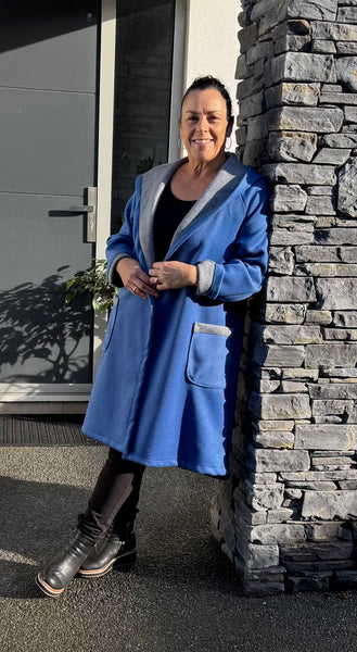 100% Wool Coat Blue , Pink & Green