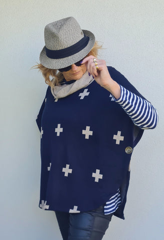 Navy / Taupe Cross Poncho